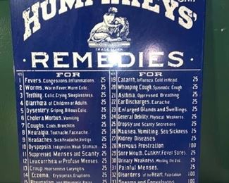 Humphreys Remedies Enameled Metal Sign Location 1D