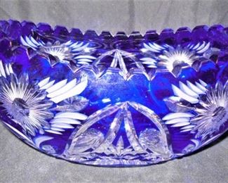 Cut Cobalt Blue Bohemia Lead Crystal Bowl