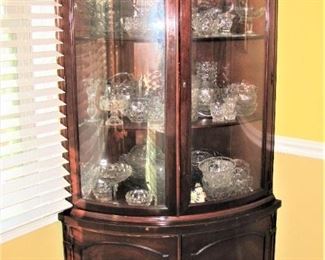 Vintage Curved Glass Mahogany Corner Cabinet