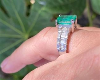 1. Emerald and diamond baguettes ring 4.40 carat 18 kt white gold -Call or text for pricing