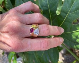 5.  14 kt ring with pink ruby cabachon and diamonds.     0.19 oz  Size 8 1/2  $295