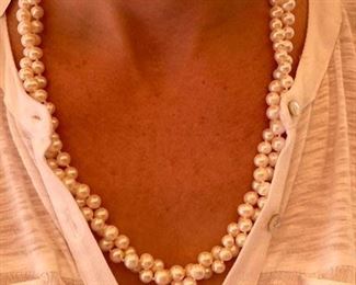 16. Baroque style double strand pearl necklace.  Magnetic clasp, 22 inches. $195