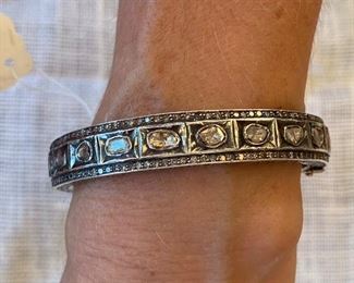12. Mughal India sterling and 18 kt rose cut diamond bracelet inside 2 1/4 inches. $1150