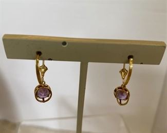 39/ $60 - 14kt yellow gold earrings & amethyst 