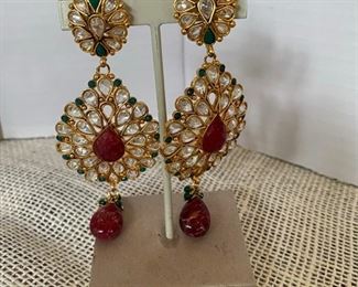 42/ large pendant earrings with crystal and semi-precious stones $95