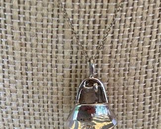45/ $65 - 14kt white gold necklace with bell pendant 0.078 ounces 