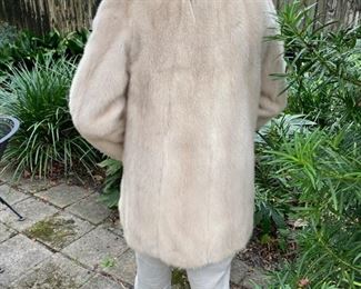 48/ Cream mink jacket with faux leather sz 4 to 8 $225
