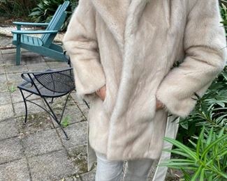 48/ Cream mink jacket with faux leather sz 4 to 8 $225
