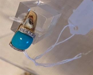 55/ $220 - 14kt yellow gold turquoise glass stone sz 5.5