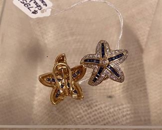 72. $695 Starfish earrings diamonds and sapphires on 14kt yellow gold 