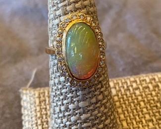 94. 14kt Ethiopian opal with diamonds ring $950