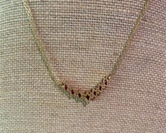 119 - $250 - 14kt yellow gold chain with rubies - necklace, 0.187 oz or 5.42 grams 