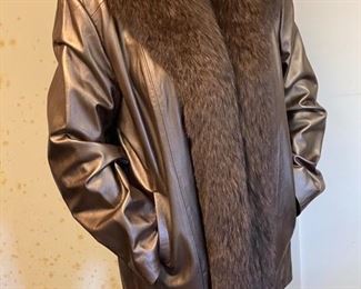 #127 - $95 - Metal color leather jacket with fur collar 