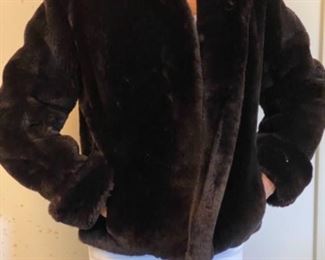 #128  - $150 dark brown short shearling jacket sz 6 to 8