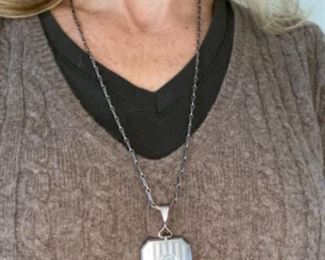 #135- sterling locket with antique sterling chain and new clasps $118 