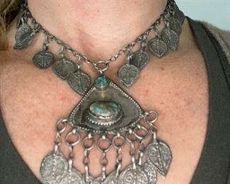 #135 - antique Indian necklace with turquoise (prior 1950’s) $150  - no sterling marks