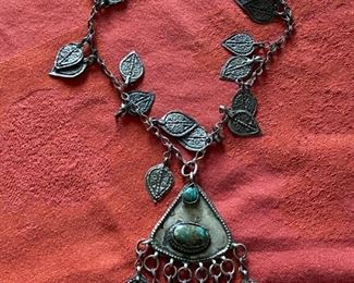 #135 - antique Indian necklace with turquoise (prior 1950’s) $150  - no sterling marks