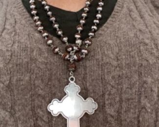 #140 - Sterling cross on sterling and cork beads - $120 