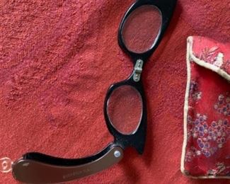 #142  - Opera cat eye retracable eye glasses with case made in Hong Kong in 1940's - $60