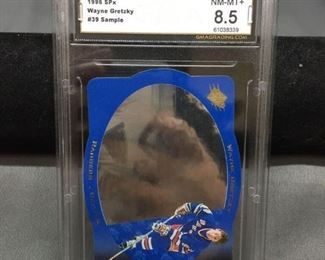 GMA Graded 1996-97 SPx Sample Promo WAYNE GRETZKY Rangers Hockey Card - NM-MT+ 8.5 Hologram