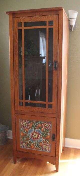 #2.  $125.00.  Oak cabinet with painted bottom 73”h X 24.5w X 22.5”d