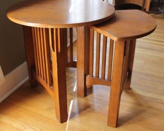 #7. $125.00. Oak nesting table largest 24”h x 24”diameter