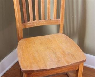 #11. 25.00. Oak side chair with cushion 39”h X 17”w X 20”d