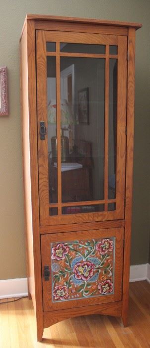 #13.  $125.00. Oak cabinet with painted bottom 73”h  X 24.5”w X 22”d 