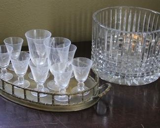 #17. $25.00. Glass bowl with glasses lot