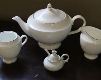#19. $50.00. Wedgwood “Signet Platinum” tea set no lid on sugar
