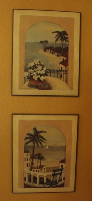 #21.  30.00.  Pair prints on board ocean views  20” X 16” 