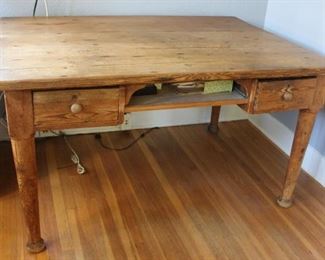 #22. $300.00. French primitive wood desk converted for computer 30”h X 54.5”w X 39.5”d