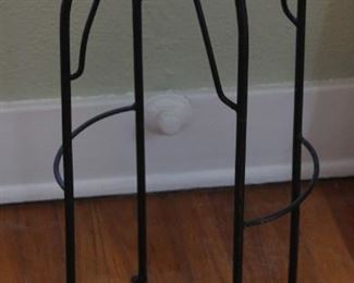 #37. $40.00. stool/ stand metal base wood top 22”h X 11”diameter