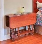 #31. $75.00. Gate leg drop leaf table 29”h X 46” leaves up, 16.5” leaves down X 36”