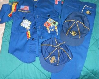 VTG Cub Scout uniform shirt, pants and two hats with patches and ribbons - $55 for all