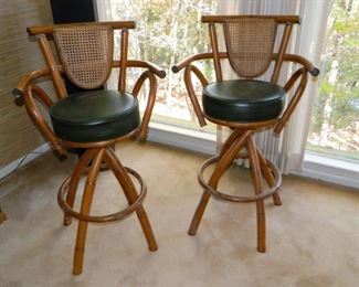 Pair of Bent Wood Rattan/Bamboo Bar Stools - $650