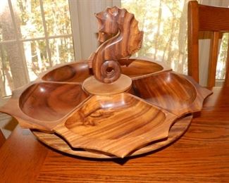 Seahorse wooden compartmentalized lazy Susan - $50