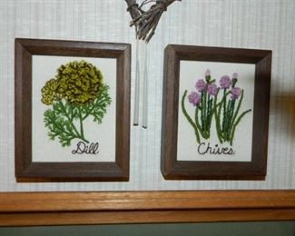 Dill and Chives framed needlepoint pictures- $12