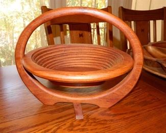 Lovely wooden fold out fan bowl in stand - $40