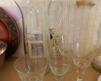 Etched pitcher and glass set - $22