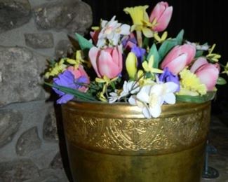 Brass planter w/artificial flower $25