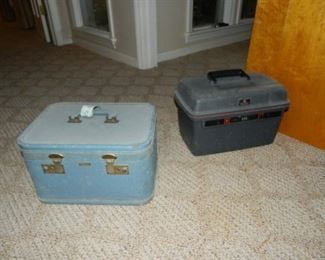 Vintage luggage cases Light blue $20, Grey $15