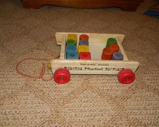 Playskool wagon w/wooden blocks $12