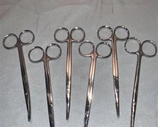 Lot of Six 5 1/2 Inch Curved Surgical Scissors Lot of Seven Columbia 7 1/4 Inch Hemostats Location Shelf 7