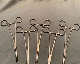 Lot of Five Columbia 7 1/4 Inch Locking Curved Hemostats Lot of Seven Columbia 7 1/4 Inch Hemostats Location Shelf 7