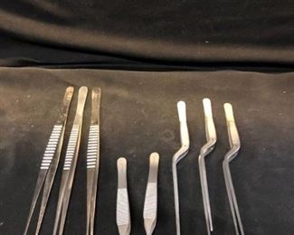 Lot of 8 Various Sized Stainless Steel Tweezers Location Shelf 7