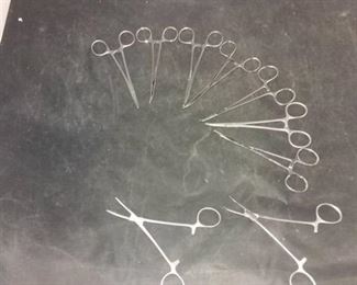 Lot Of 9 Hemostatic Medical Tools Of Various Angles
