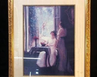 Framed Painting Depiction of Two Women Talking Location Shelf P4