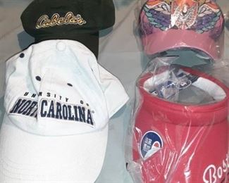 Lot of 3 Baseball Caps and 1 Sunvisor, 1 Fitted University of North Carolina, 1 Cabelas Adjustable Back, 1 Snapback with Multicolors and Rhinestones, 1 Boston Terriers Sunvisor