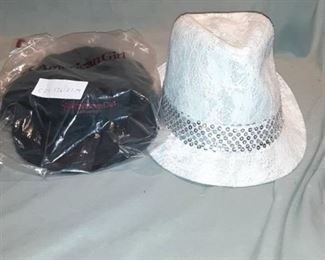 Lot of 2 Hats, Girls Lace and Sequinned Fedora, In Package American Girl Adjustable Fit